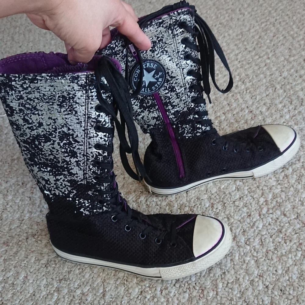 Converse XHI Black & silver ALL STAR Knee Calf knee high sneaker size Junior's 5